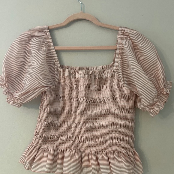Elegant Pink Striped Smocked Blouse - Picture 1 of 4